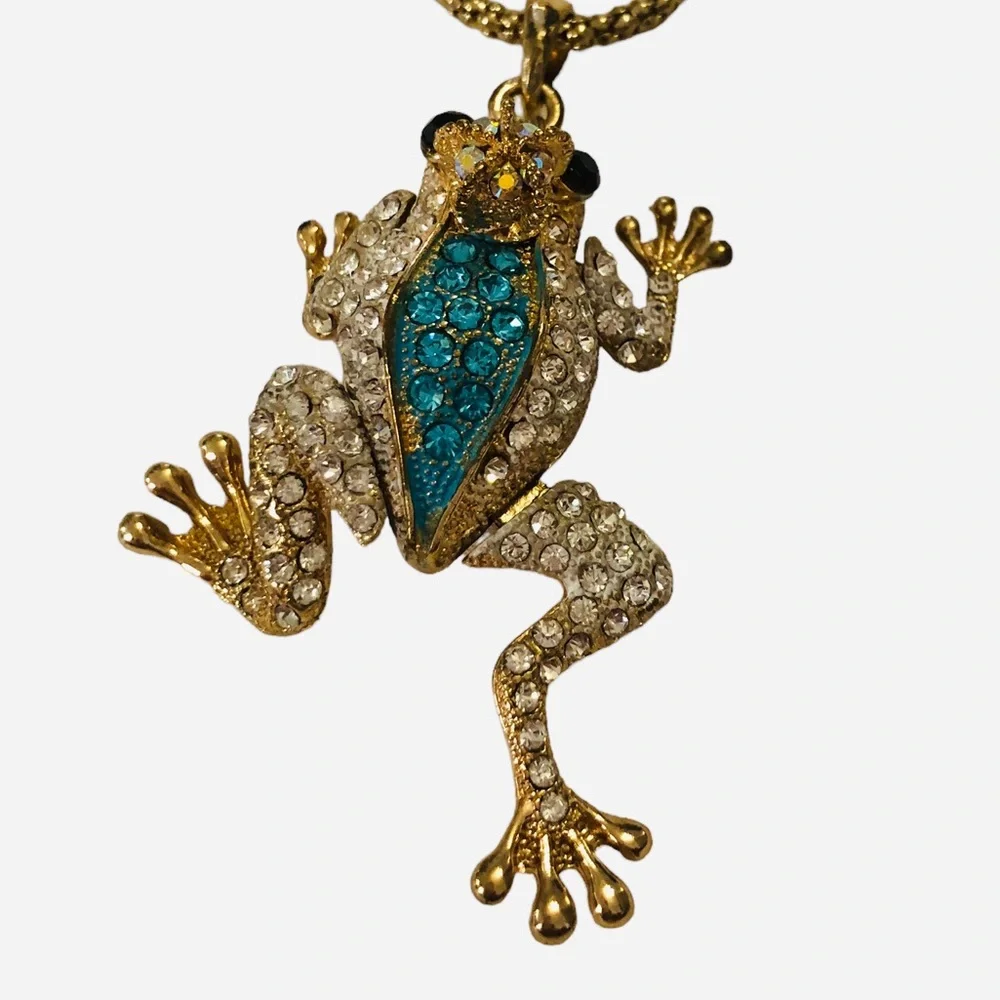 Frog Prince Rhinestone Encrusted Necklace - Picture 3 of 14